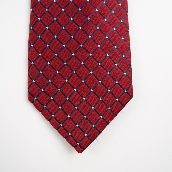 NAUTICA 100% silk neck tie burgundy maroon navy diamond pattern - Picture 3 of 6
